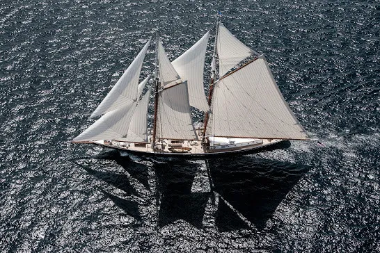 Classic Sailing Yacht Columbia aerial shot