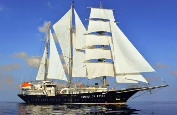 Tall Ship Running On Waves Under Sail