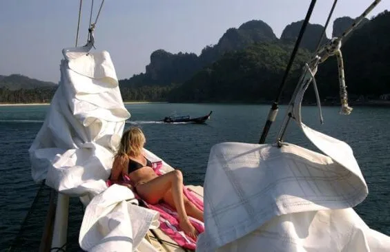 Classic Sailing Yacht Raja Laut Sunbathing